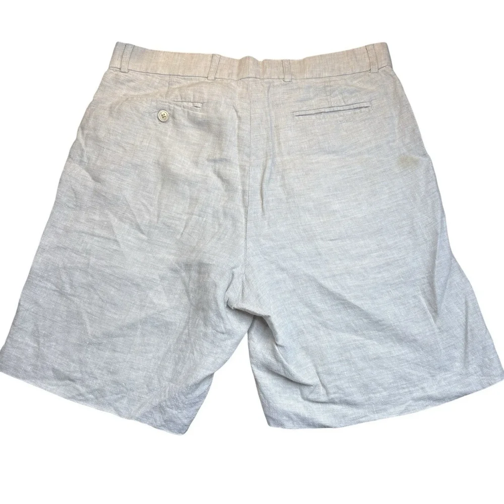 J. McLaughlin 100% Linen Khaki Shorts Size 32 Preppy Beach Coastal